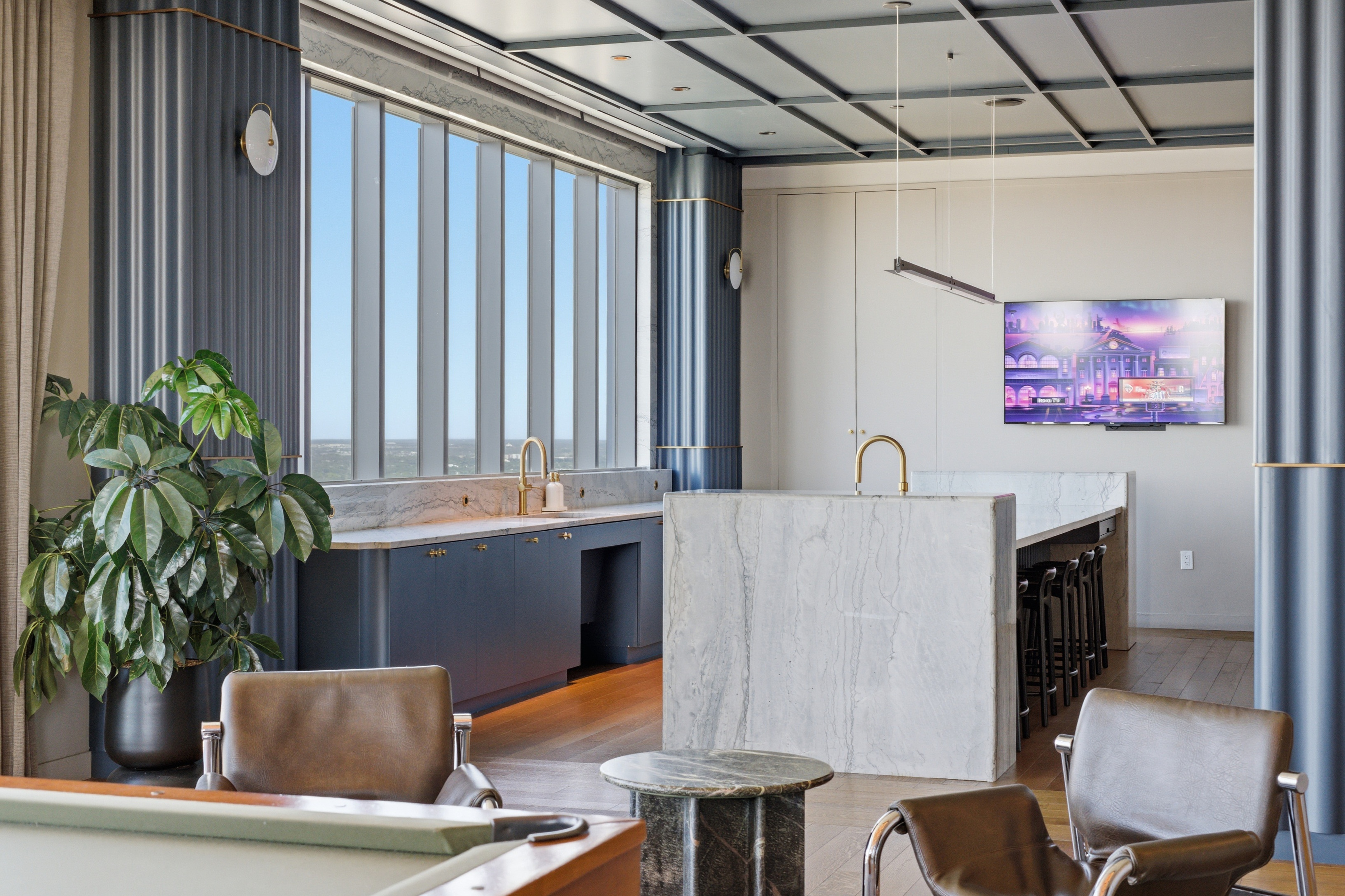 Penthouse kitchen marble island