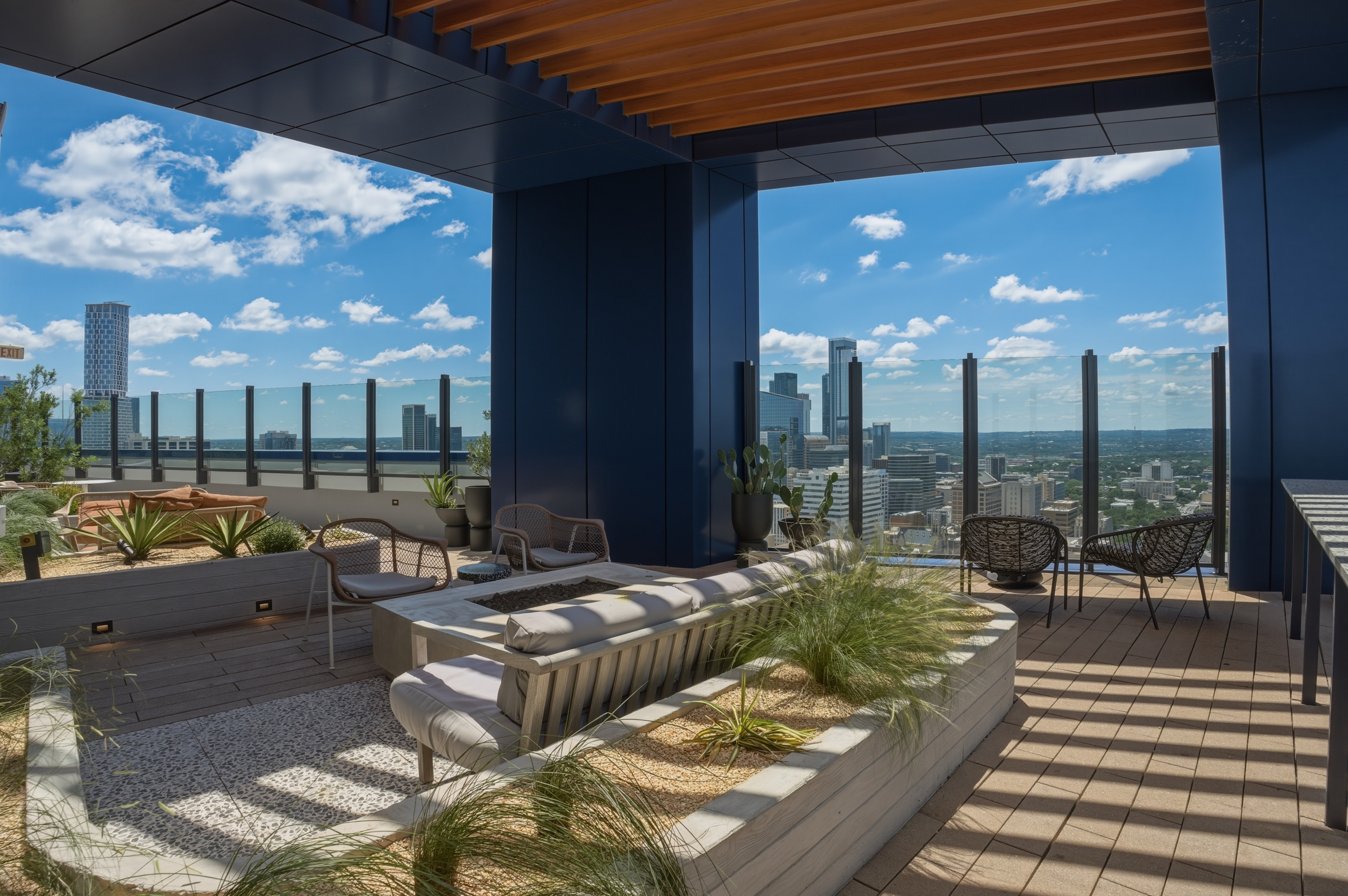 Penthouse rooftop terrace Austin skyline